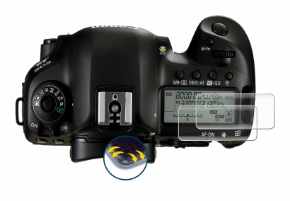 Immagine del dispositivo Canon EOS 5D Mark IV (display a spalla) con un'ampia varietà di protezioni per lo schermo.