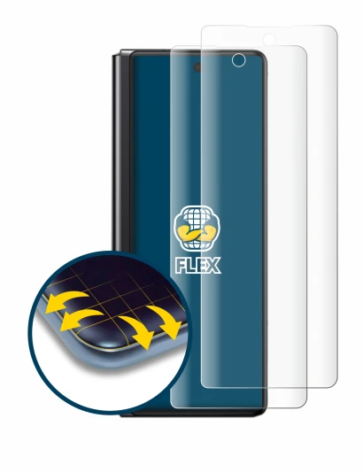 Immagine del dispositivo Samsung Galaxy Z Fold 2 5G con un'ampia varietà di protezioni per lo schermo.