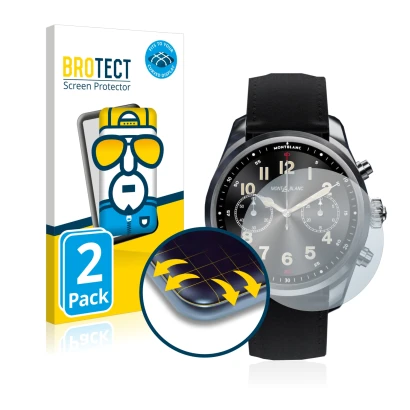 Parte frontale di una confezione del prodotto con il logo del marchio BROTECT. Accanto è raffigurato il dispositivo Montblanc