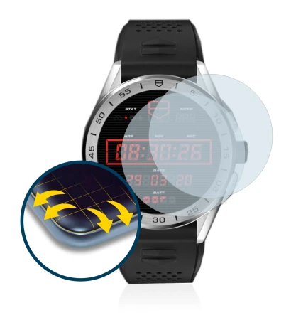 Immagine del dispositivo TAG Heuer Connected 2020 con un'ampia varietà di protezioni per lo schermo.