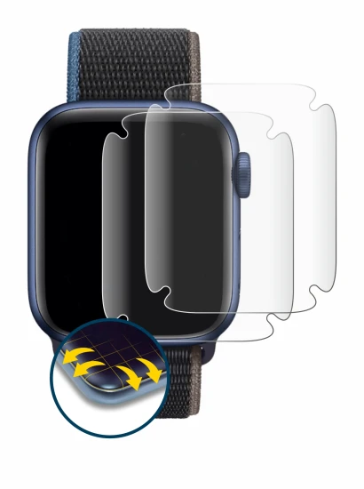 Immagine del dispositivo Apple Watch Series 6 (44 mm) con un'ampia varietà di protezioni per lo schermo.