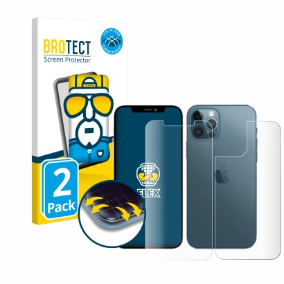 Parte frontale di una confezione del prodotto con il logo del marchio BROTECT. Accanto è raffigurato il dispositivo Apple iPho