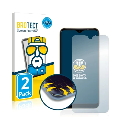 Parte frontale di una confezione del prodotto con il logo del marchio BROTECT. Accanto è raffigurato il dispositivo Wiko Y81 c