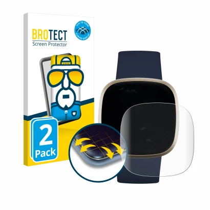 Parte frontale di una confezione del prodotto con il logo del marchio BROTECT. Accanto è raffigurato il dispositivo Fitbit Ver