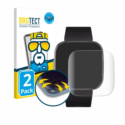 Parte frontale di una confezione del prodotto con il logo del marchio BROTECT. Accanto è raffigurato il dispositivo Fitbit Ver