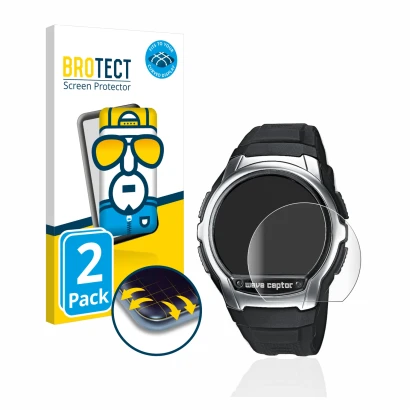 Parte frontale di una confezione del prodotto con il logo del marchio BROTECT. Accanto è raffigurato il dispositivo Casio Wave