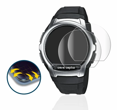 Immagine del dispositivo Casio Wave Ceptor WV-58 con un'ampia varietà di protezioni per lo schermo.