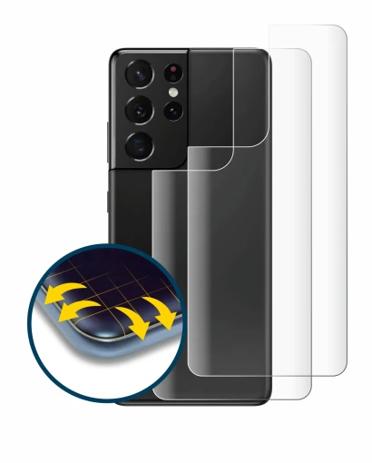 Immagine del dispositivo Samsung Galaxy S21 Ultra 5G (Posteriore) con un'ampia varietà di protezioni per lo schermo.