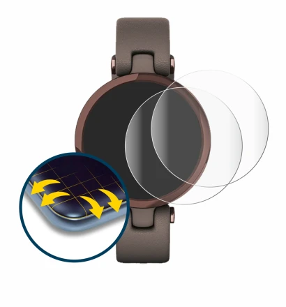 Immagine del dispositivo Garmin Lily con un'ampia varietà di protezioni per lo schermo.