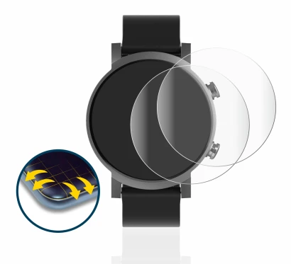 Immagine del dispositivo Mobvoi Ticwatch E3 con un'ampia varietà di protezioni per lo schermo.