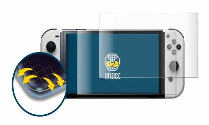 Immagine del dispositivo Nintendo Switch OLED-Modell con un'ampia varietà di protezioni per lo schermo.