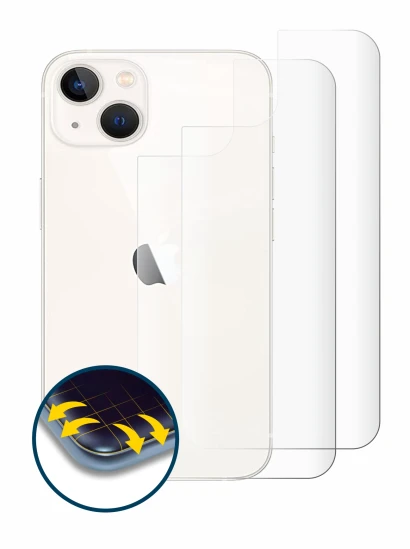 Immagine del dispositivo Apple iPhone 13 (Posteriore) con un'ampia varietà di protezioni per lo schermo.