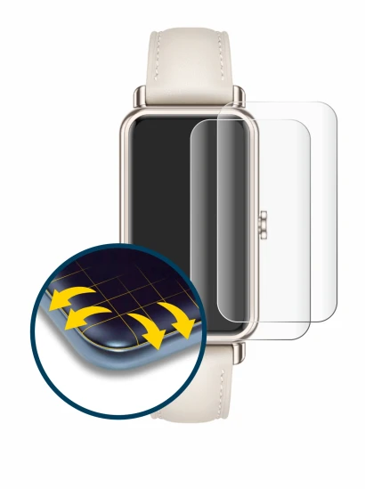 Immagine del dispositivo Huawei Watch Fit mini con un'ampia varietà di protezioni per lo schermo.