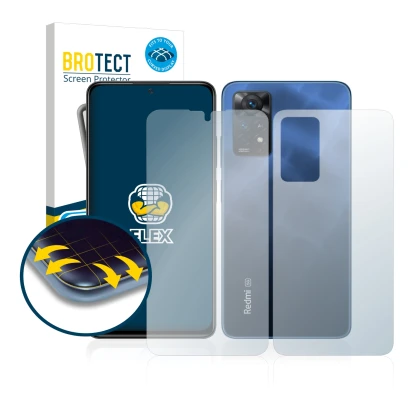 Parte frontale di una confezione del prodotto con il logo del marchio BROTECT. Accanto è raffigurato il dispositivo Xiaomi Red