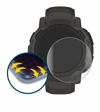 Immagine del dispositivo Garmin Instinct 2 con un'ampia varietà di protezioni per lo schermo.