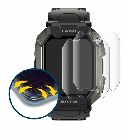 Immagine del dispositivo Kospet Tank M1 con un'ampia varietà di protezioni per lo schermo.