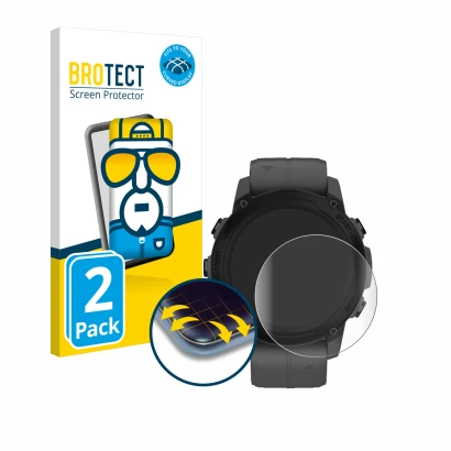 Parte frontale di una confezione del prodotto con il logo del marchio BROTECT. Accanto è raffigurato il dispositivo Garmin Des