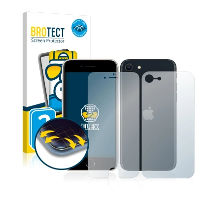 Parte frontale di una confezione del prodotto con il logo del marchio BROTECT. Accanto è raffigurato il dispositivo Apple iPho