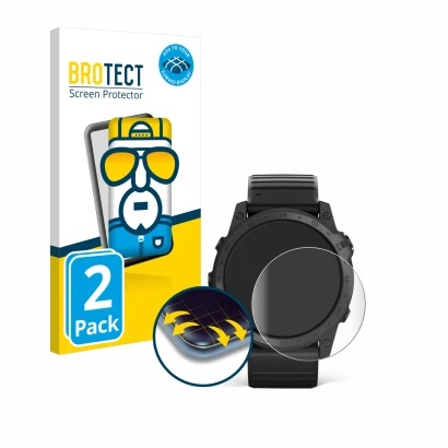 Parte frontale di una confezione del prodotto con il logo del marchio BROTECT. Accanto è raffigurato il dispositivo Garmin Tac