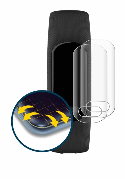 Immagine del dispositivo Garmin Vivosmart 5 con un'ampia varietà di protezioni per lo schermo.