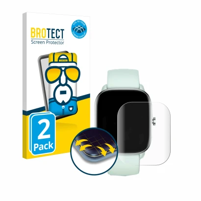 Parte frontale di una confezione del prodotto con il logo del marchio BROTECT. Accanto è raffigurato il dispositivo Huami Amaz