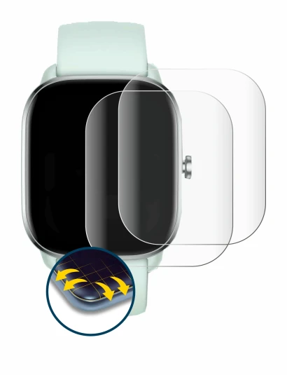 Immagine del dispositivo Huami Amazfit GTS 4 Mini con un'ampia varietà di protezioni per lo schermo.