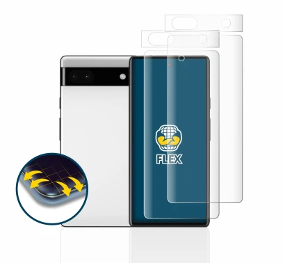 Immagine del dispositivo Google Pixel 6a (Fronte+Fotocamera) con un'ampia varietà di protezioni per lo schermo.