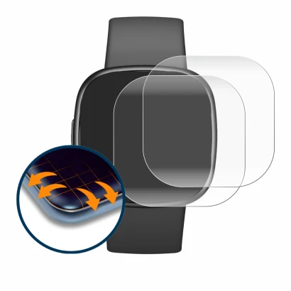 Immagine del dispositivo Fitbit Sense 2 con un'ampia varietà di protezioni per lo schermo.