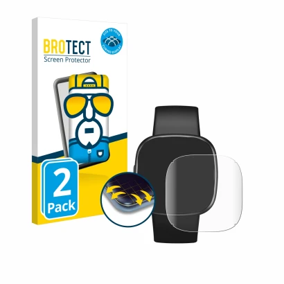 Parte frontale di una confezione del prodotto con il logo del marchio BROTECT. Accanto è raffigurato il dispositivo Fitbit Ver