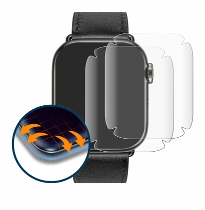 Immagine del dispositivo Apple Watch Hermès (41 mm) con un'ampia varietà di protezioni per lo schermo.