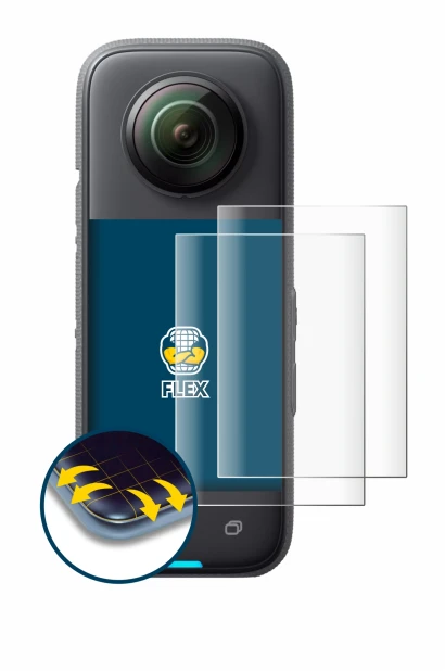 Immagine del dispositivo Insta360 X3 con un'ampia varietà di protezioni per lo schermo.