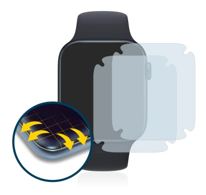 Immagine del dispositivo Apple Watch SE 2022 (44 mm) con un'ampia varietà di protezioni per lo schermo.