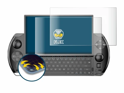 Immagine del dispositivo GPD Win 4 con un'ampia varietà di protezioni per lo schermo.