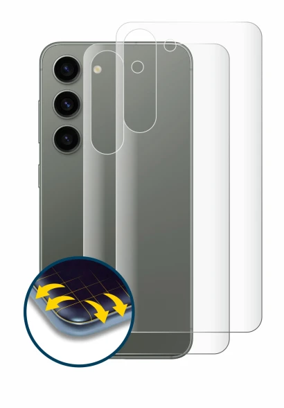 Immagine del dispositivo Samsung Galaxy S23 (Posteriore) con un'ampia varietà di protezioni per lo schermo.