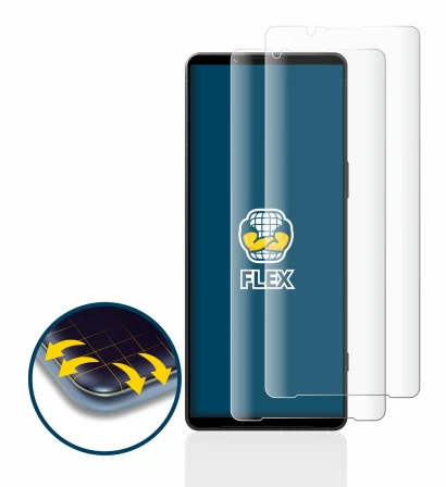 Immagine del dispositivo Sony Xperia 1 V con un'ampia varietà di protezioni per lo schermo.