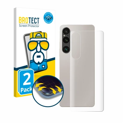 Parte frontale di una confezione del prodotto con il logo del marchio BROTECT. Accanto è raffigurato il dispositivo Sony Xperi
