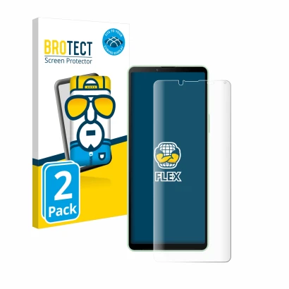 Parte frontale di una confezione del prodotto con il logo del marchio BROTECT. Accanto è raffigurato il dispositivo Sony Xperi