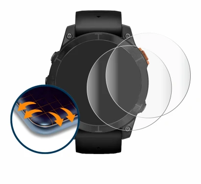 Immagine del dispositivo Garmin Fenix 7 Pro Solar (47 mm) con un'ampia varietà di protezioni per lo schermo.