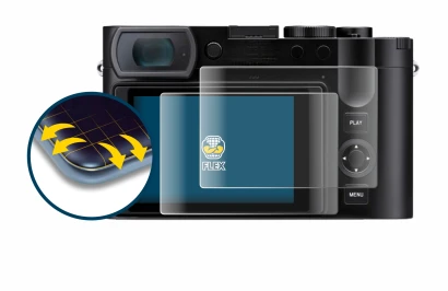 Immagine del dispositivo Leica Q3 con un'ampia varietà di protezioni per lo schermo.