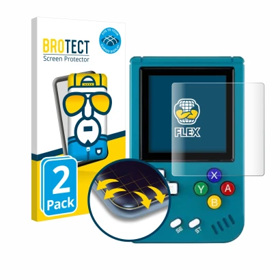 Parte frontale di una confezione del prodotto con il logo del marchio BROTECT. Accanto è raffigurato il dispositivo Anbernic R