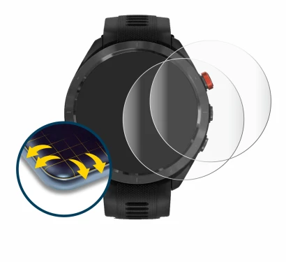 Immagine del dispositivo Garmin Approach S70 (47 mm) con un'ampia varietà di protezioni per lo schermo.