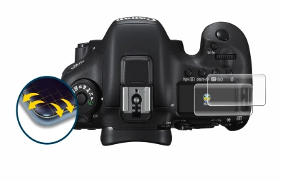 Immagine del dispositivo Canon EOS 7D Mark II (display a spalla) con un'ampia varietà di protezioni per lo schermo.