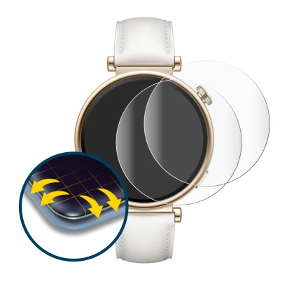 Immagine del dispositivo Huawei Watch GT 4 (41mm) con un'ampia varietà di protezioni per lo schermo.