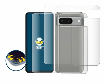 Immagine del dispositivo Google Pixel 8 (Fronte+Retro) con un'ampia varietà di protezioni per lo schermo.