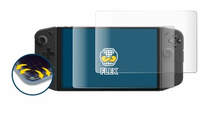 Immagine del dispositivo Lenovo Legion Go con un'ampia varietà di protezioni per lo schermo.