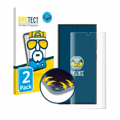 Parte frontale di una confezione del prodotto con il logo del marchio BROTECT. Accanto è raffigurato il dispositivo Samsung Ga