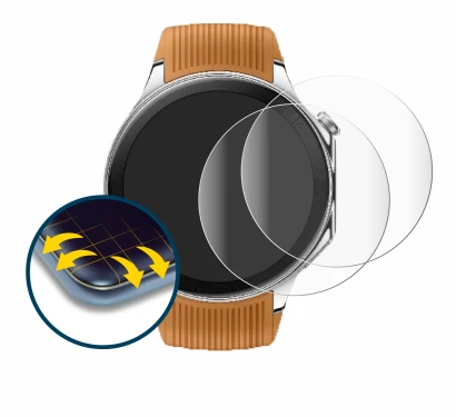 Immagine del dispositivo Oppo Watch X con un'ampia varietà di protezioni per lo schermo.