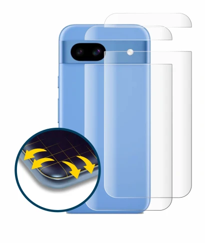 Immagine del dispositivo Google Pixel 8a (Posteriore) con un'ampia varietà di protezioni per lo schermo.