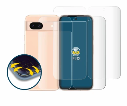 Immagine del dispositivo Google Pixel 8a (Fronte+Retro) con un'ampia varietà di protezioni per lo schermo.