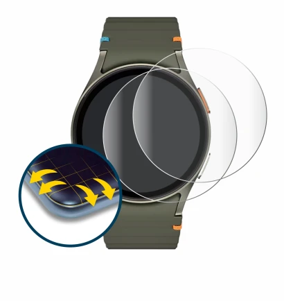 Immagine del dispositivo Samsung Galaxy Watch 7 (40 mm) con un'ampia varietà di protezioni per lo schermo.